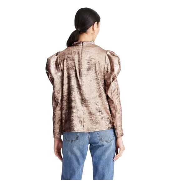 Future Collective Metallic Blouse Size 2X Puff Shoulder Futuristic Holiday Glam - Picture 14 of 15